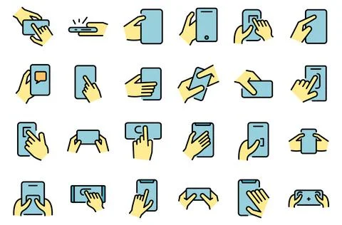 Using smartphone icons set vector flat Stock Illustration
