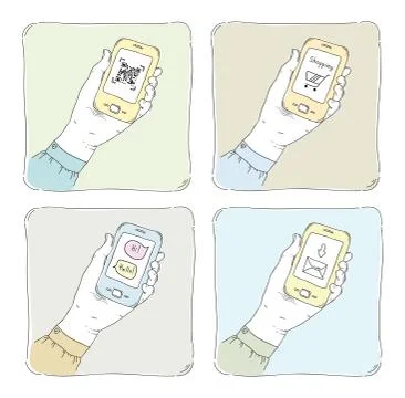 Using smartphone illustration set Stock Illustration