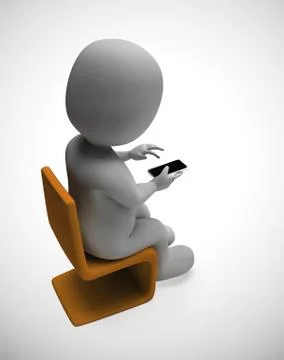 Using a smartphone or mobile device app for information or data - 3d illustra Illustrazione stock