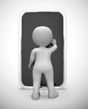 Using a smartphone or mobile device app for information or data - 3d illustra Illustrazione stock