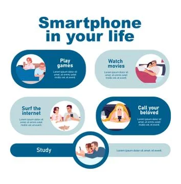 Using smartphone vector infographic template. Gadgets in daily life UI web ba Illustrazione stock