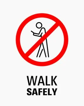 Using smartphone while walking sign vector illustration Ilustración de archivo