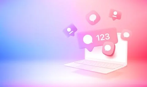 Using social media network. 3d vector banner with copy space Illustrazione stock