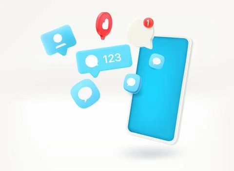 Using social media network communication via smartphone. 3d vector illustrati Stock Illustration