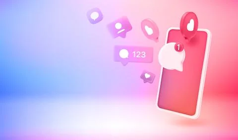 Using social media network notifications. 3d vector banner with copy space Stock-Illustration