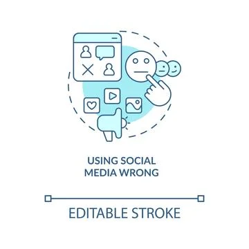 Using social media wrong turquoise concept icon Stock Illustration