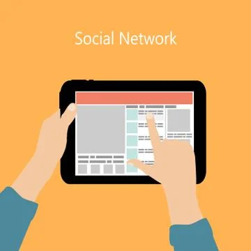 Using Social Network Concept Flat Vector Illustration 스톡 일러스트