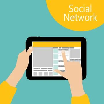Using Social Network Concept Flat Vector Illustration イラスト素材
