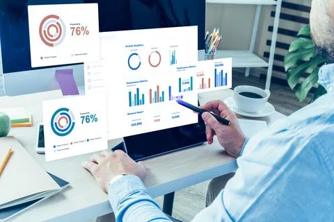 Using software tools to analyze business data and improve productivity in an 스톡 사진