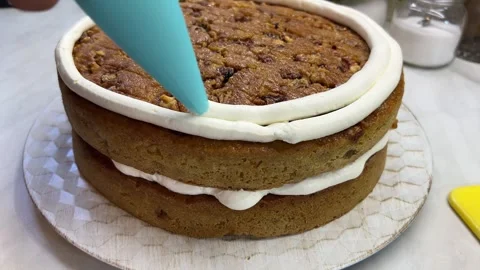 Using a spatula to frost a cake is a common baking technique Stock Footage 270167750