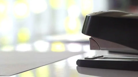 Using Stapler Extreme Close Up; Stapling Paper Close Up Shot Video stock 95032686