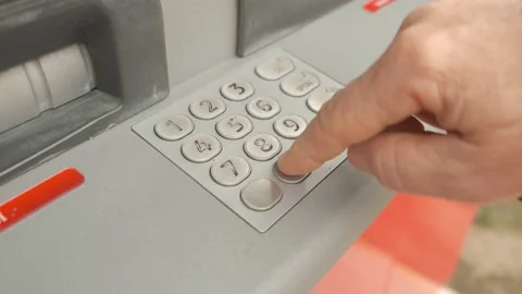 Using street ATM teller machine to manage money. Stock Footage 168235946