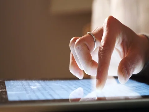 Using tablet closeup Video stock 81487741