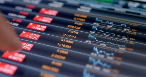 Using tablet computer for stock market Stock Footage 87649511