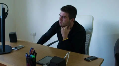 Using Tablet in Office Stock Footage 68103703