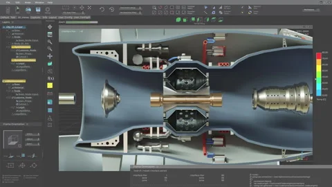 Using technical software to visualise the components of an automotive machine Stock Footage 277637063