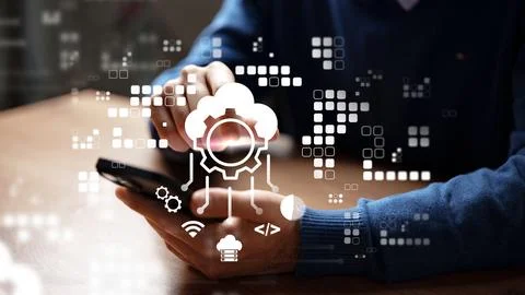 Using technology for cloud solutions in business management and customer Stock Photos