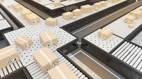 Using technology in warehouses and packaging,Auto-Trailing Systems and Produc Stock Illustration