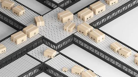 Using technology in warehouses and packaging,Auto-Trailing Systems and Prod.. Stock Illustration