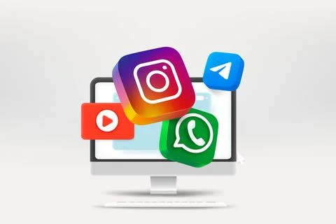 Using telegram, youtube, whatsapp, instagram. Popular social media messagin.. Stock-Illustration