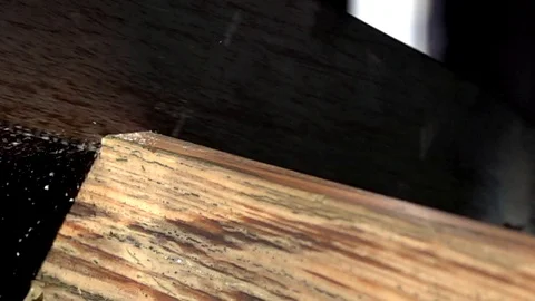 Using tools on a word bench in slow motion Stock Footage 95669929