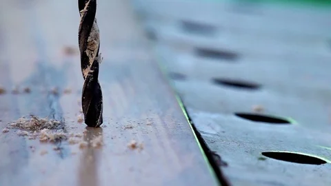 Using tools on a word bench in slow motion Stock Footage 95670435