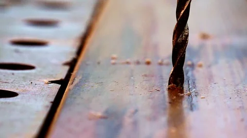 Using tools on a word bench in slow motion Stock Footage 95670594