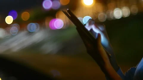 Using Touch Screen On Tablet With Bokeh Background Stock Footage 61046004