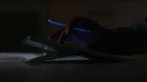 Using touchscreen at night Stock Footage 93623123