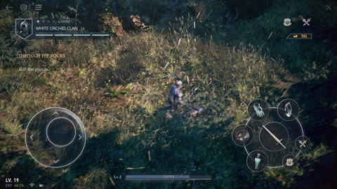 Using the ui touch screen controls of the newest mobile phone adventure game Stock Footage 256585614