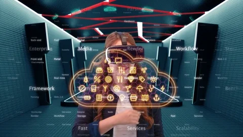 Using virtual reality goggles for cloud computing Stock Footage 73953260