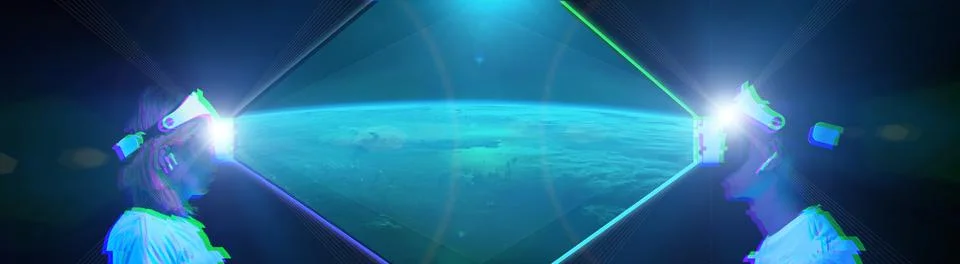 Using virtual reality headset to see the far corners of space. Elements of this 스톡 일러스트