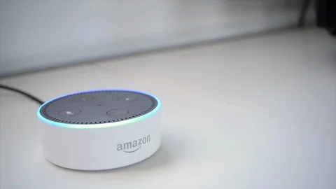 Using Voice Activation For Amazon Dot Stock Footage 86165097