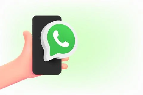 Using Whatsapp application via mobile phone. Vector 3d editorial illustrati.. Stock Illustration