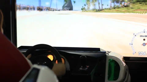 Using wheel to play a video game Stock Footage 35603280