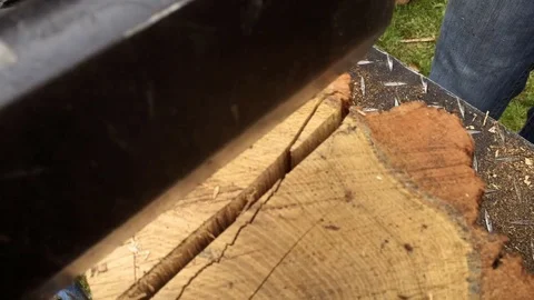 Using a wood splitter - top down perspective Stock Footage 78780749