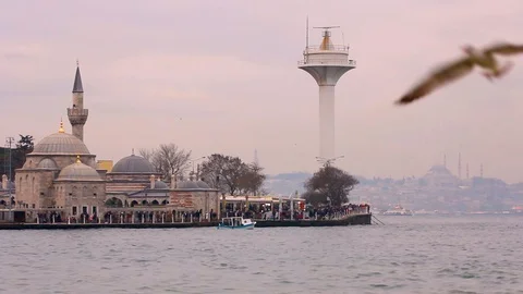 Uskudar coast with seagulls close Stock Footage 103173473