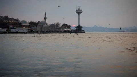 Uskudar coast with sunset vignette sharp Stock Footage 103168402