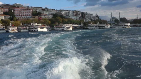 Uskudar view from the back of a passenger boat departed Video stock 44126237