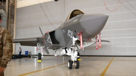 USMC F-35B Lightning II on Display While being Guarded at the Thinker Air Show Stock Footage 109327353