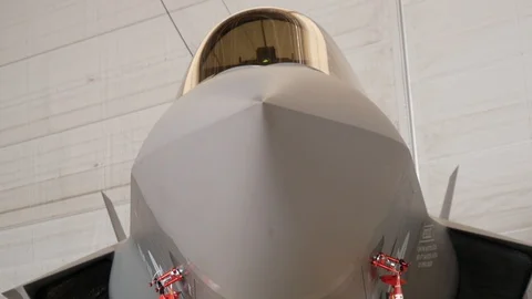 USMC F-35B Lightning II on Display While being Guarded at the Thinker Air Show Stock Footage 109327739
