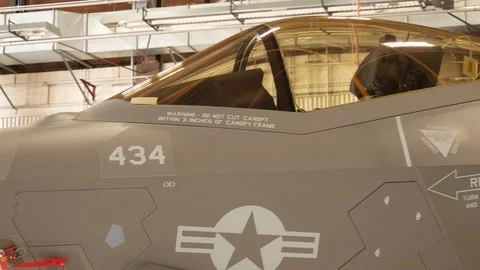 USMC F-35B Lightning II on Display While being Guarded at the Thinker Air Show Stock Footage 109327741