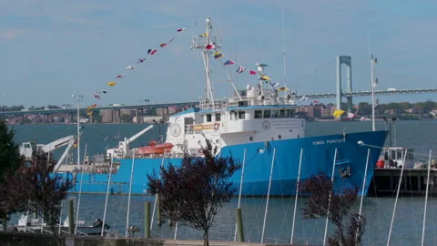 USMMA - The Kings Pointer with Throgs Neck Bridge in Background Stock Footage 141744321