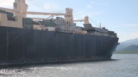 USNS Jack Lummus arrives at Subic Bay Port, Philippines Stock Footage 90417757