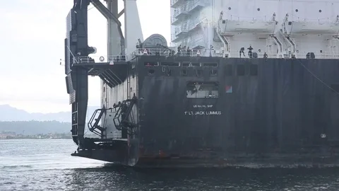 USNS Jack Lummus arrives at Subic Bay Port, Philippines Stock Footage 90417758