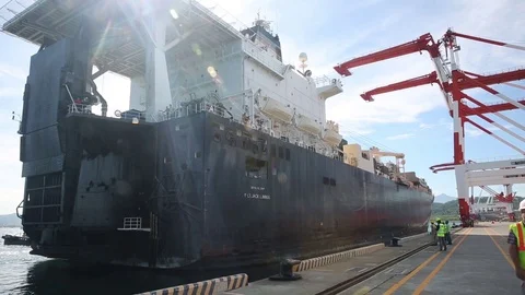 USNS Jack Lummus docked at Subic Bay Port, Philippines Stock Footage 90417766