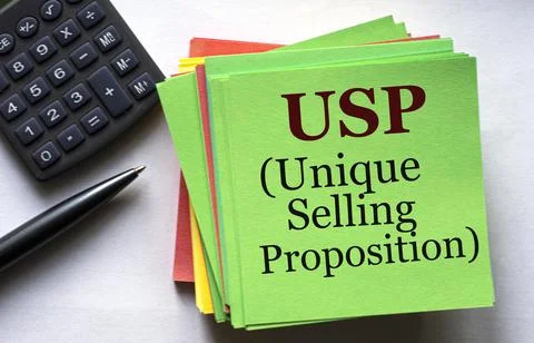 USP - word on a green note sheet against the background of a calculator and a Stock Photos