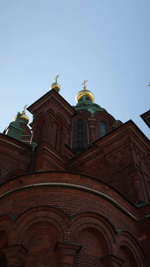 Uspenski Cathedral framed by bright sunlight in Helsinki Finland Stock Footage 346545208