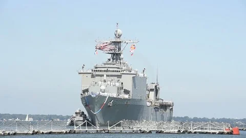 USS Carter Hall (LSD 50) arrives at Naval Station Norfolk - 2017 Stock Footage 86380503