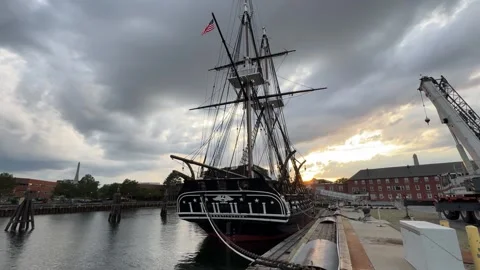 USS Constitution, historic tall ship "Old Ironsides docked. 스톡 동영상 340993137